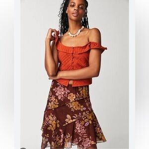 Free People Brown floral mini skirt NWT size small